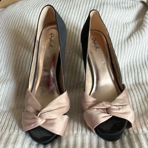 Black and Pink Satin Platform Heels